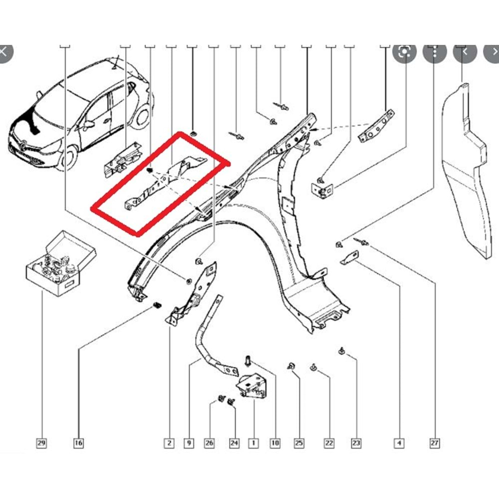 RENAULT CLIO- 4- SPORT TOURER- 16/19; ÖN ÇAMURLUK BAĞLANTI SUPORTU SAĞ (ORTA KISIM)(SAC)(EAGLEBODY