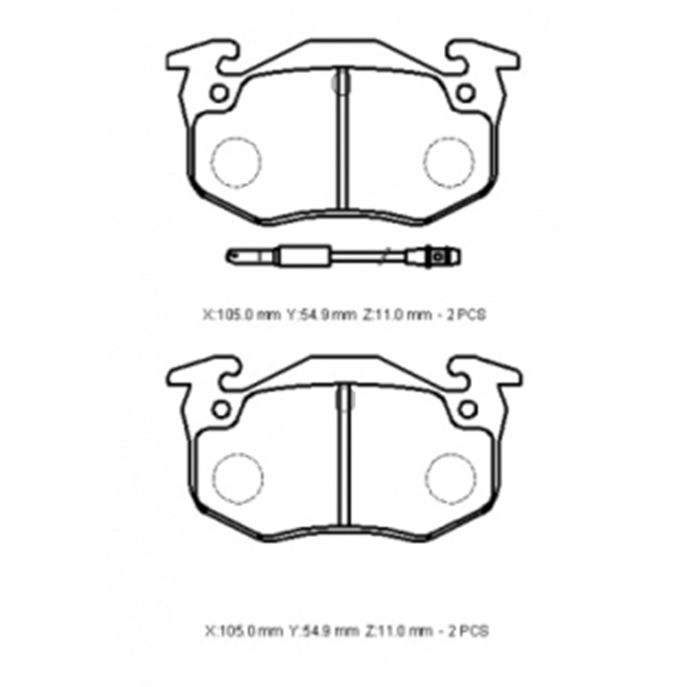 PEUGEOT 306- SD/HB- 93/96; ARKA FREN BALATASI (2 KABLOLU)(DİSK) (105X54,9X11)(BRAMAX)