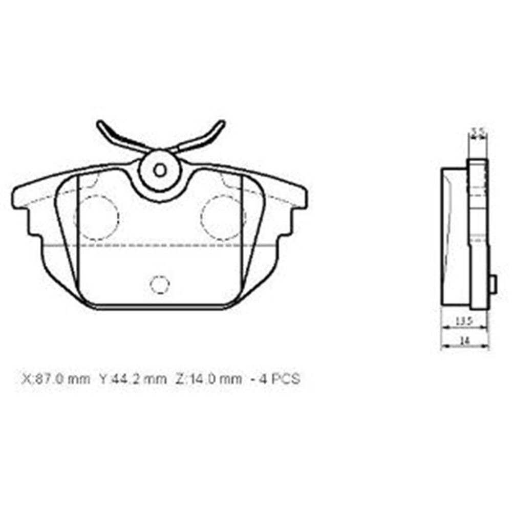 FIAT TEMPRA- 90/99; ARKA FREN BALATASI 1.6/2,0cc (KABLOSUZ)(DİSK)(87x44.2x14)(BRAMAX)