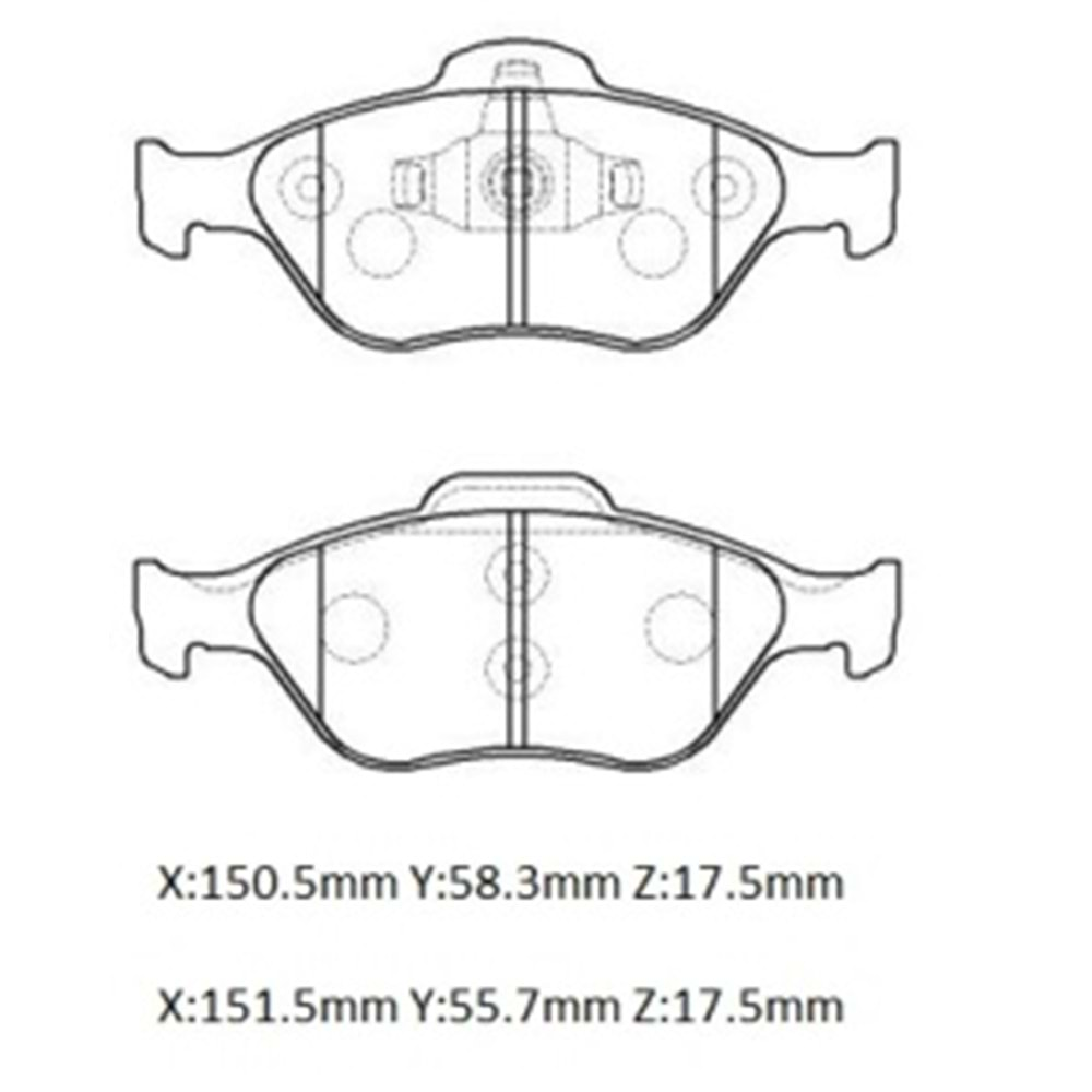 FORD FIESTA- 02/07; ÖN FREN BALATASI 1,25/1,3/1,4/1,6(DİSK(151,3X55,5X18,54/15;0,50X59X18,54(BRAMAX)