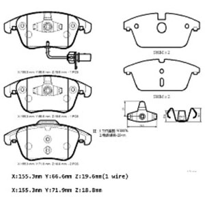 AUDI A4- 13/15; ÖN FREN BALATASI 1,8/2,0/3,0(1KABLOLU)(DİSK)(155x66.6x19.6/15;5.3x71.9x18.8)(BRAMAX)