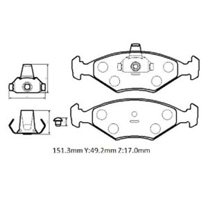 FIAT PALIO- 97/02; ÖN FREN BALATASI 1,2/1,4/1,6 (KABLOSUZ)(DİSK) (151.3X49,2X17) (FMK)