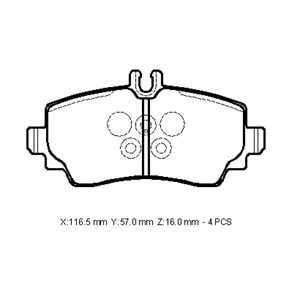 MERCEDES A CLASS- W168- 98/04; ÖN FREN BALATASI (KABLOSUZ)(DİSK)(116,43X57,55X16,85)(BRAMAX)