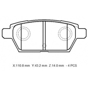 MAZDA 6- SD- 03/06; ARKA FREN BALATASI 2,0/2,3 (DİSK)(110,8X42X14)(BRAMAX)