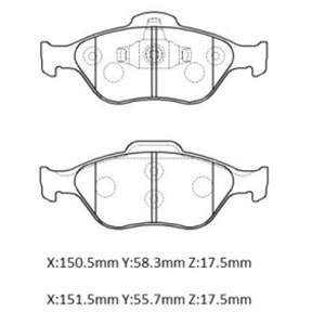 FORD FIESTA- 00/02; ÖN FREN BALATASI 1,25/1,3/1,4/1,6(DİSK(151,3X55,5X18,54/15;0,50X59X18,54(BRAMAX)