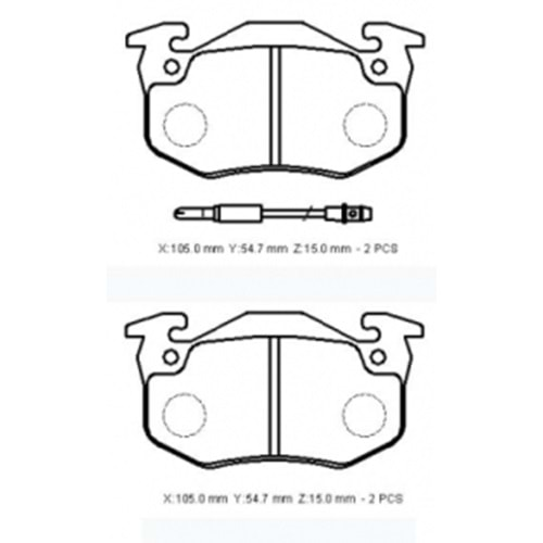 RENAULT TWINGO- 01/02; ÖN FREN BALATASI (2 KABLOLU)(DİSK)(105X54,7X15) (BRAMAX)