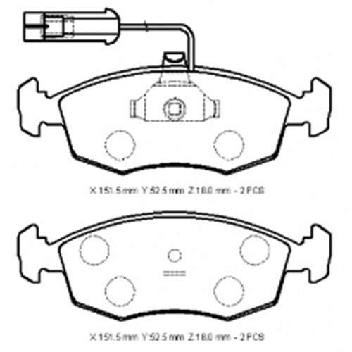 FIAT PALIO- 97/02; ÖN FREN BALATASI 1.2/1.4/1.6cc/1.7/1.9D (2 KABLOLU)(DİSK)(151.5x52.5x18) (BRAMAX)